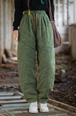 2024 Winter Thickened Printed Quilted Warm Cotton Linen Pants, Vintage Loose Cotton Linen Tapered Pants 20241114