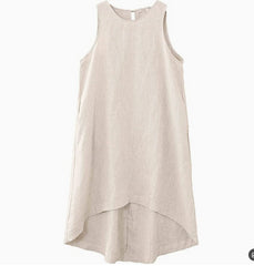 100% Linen Dress, Summer Sleeveless Boatneck Dress 20250313
