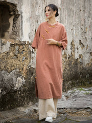 Women Summer Cotton Linen dress, Vintage Chinese Dresses 20250417