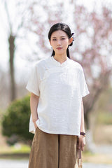 Women's Lightweight Linen Vintage-Style Summer Shirt, New Arrival: Zen-Inspired Stand-Up Collar with Button Closure 20260511