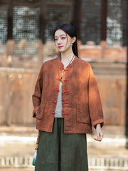 2026 Spring New Arrival: Vintage-inspired, distressed, sand-washed asymmetrical top; niche-style patchwork V-neck cotton-linen button-down cardigan