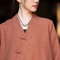 Summer V-neck cotton linen jacket, vintage casual loose kimonot 20250328