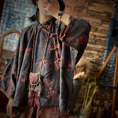 Printed linen shirt,vintage washed linen shirt,casual linen shirt plus size