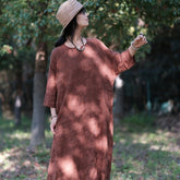 Literary vintage old sense of double layers of cotton yarn loose digital print dress 240621