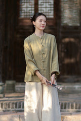 2026 Spring Cotton-Linen Women's New Chinese-Style Ramie Blouse, Loose-Fitting Cotton-Linen Button-Down Shirt with Chinese-Style Buttons, Modernized Tang-Style Jacket