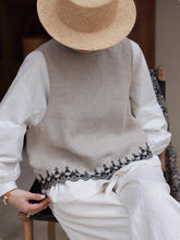 Summer Embroidered Linen Vest,Loose Casual Linen Sleeveless Top,100% Linen Sleeveless T-Shirt 20250314