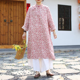 Summer Printed Cotton Linen Cheongsam, Vintage Chinese flower Printed Dresses 20250408