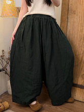 Women Summer Vintage Pure Color Harem Pants,Loose-fitting, casual 100% linen wide-leg pants