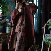 Vintage Cotton Loose New Chinese National Style Shirt Jacket, Flower Printed Frog Button Jacket 240621