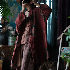 Vintage Cotton Loose New Chinese National Style Shirt Jacket, Flower Printed Frog Button Jacket 240621