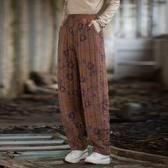 2024 Winter Thickened Printed Flower Quilted Warm Cotton Linen Pants, Vintage Loose Cotton Linen Tapered Pants 20241114