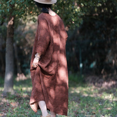 Literary vintage old sense of double layers of cotton yarn loose digital print dress 240621