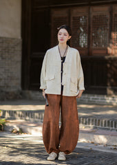 2026 Spring New Arrival: Vintage-inspired, distressed, sand-washed asymmetrical cardigan; niche-style patchwork V-neck cotton-linen jacket with button closures
