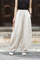 Summer Loose-Fit Zen-Inspired Boho Retro Elastic Waist Slimming Drapey Casual Pants Linen Bell-Bottom Pants 20260511