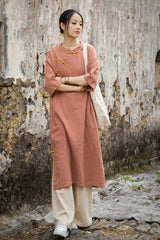 Women Summer Cotton Linen dress, Vintage Chinese Dresses 20250417