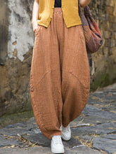 Vintage cotton linen tapered pants, elastic waistband stonewashed tie-dye casual pants 20250604