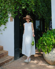 100% Linen Dress, Loose White Linen Dress, Women's Summer Dress 20250314