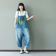 Hand-painted cotton overalls, women's denim overalls, stonewashed loose overalls
