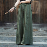 Personalized Patchwork Natural Raw Edge Linen Personalized Women's Wide Leg Pants (Fall/Winter) 20240920