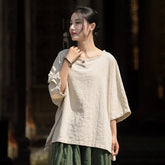 Summer Cotton Chinese t-shirt,Ramie Sand Washed Plate Button Women's Short Sleeve T-Shirt 20240714