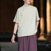 Cotton linen short-sleeved frog button shirt, summer vintage Chinese cotton shirt 20250328