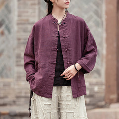 Vintage Chinese stand-up collar frog button long-sleeved cotton shirt, casual loose cotton jacket 20250328