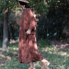 Literary vintage old sense of double layers of cotton yarn loose digital print dress 240621