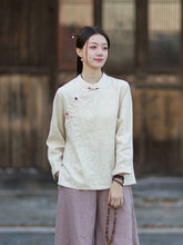 2026 Spring New Arrival: Original Cotton-Linen Women's Chinese-Style Stand-Collar Top, Tea Ceremony-Style Women's Diagonal-Placket Color-Blocked Button-Down Shirt