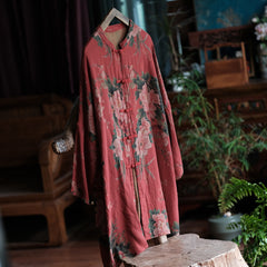 Vintage Cotton Loose New Chinese National Style Shirt Jacket, Flower Printed Frog Button Jacket 240621
