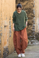 Long Sleeve Standing Collar Cotton Linen Frog Button Shirt, Vintage Chinese Casual Shirt 20250604