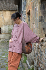 Summer Chinese loose cardigan, cotton linen washed frog long shirt 20250604