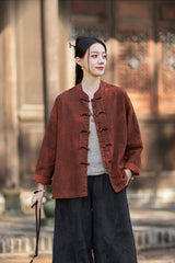 2026 Spring New Arrival: Chinese-Style Retro Double-Breasted Color-Blocked Button-Down Shirt, Women's Modernized Stand-Up Collar Ombre-Dye Tang-Style Cardigan