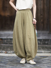2026 Original New Arrival: Winter Ramie-Cotton Sandwashed Distressed Patchwork Pumpkin-Colored Women's Harem Pants