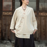 Summer V-neck cotton linen jacket, vintage casual loose kimonot 20250328
