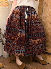 Women Summer Vintage Print Wide-leg Pants