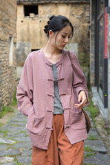 Summer Chinese loose cardigan, cotton linen washed frog long shirt 20250604