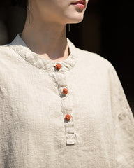 Summer Cotton Chinese t-shirt,cotton linen Washed Plate Button Women's Short Sleeve T-Shirt 20240714