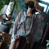 Vintage Digital Printed Pure Ramie Shirt,Summer Loose Printed Flower Shirt 240621