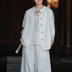 Vintage Chinese collar frog button long-sleeved cotton shirt, casual loose cotton jacket 20250328