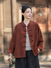 2026 Spring New Arrival: Chinese-Style Retro Double-Breasted Color-Blocked Button-Down Shirt, Women's Modernized Stand-Up Collar Ombre-Dye Tang-Style Cardigan