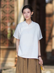 Women's Lightweight Linen Vintage-Style Summer Shirt, New Arrival: Zen-Inspired Stand-Up Collar with Button Closure 20260511