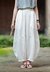 Women's summer vintage wide leg ankle pants, summer cotton linen casual pants 20250604