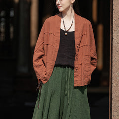 Vintage Chinese Standing Collar Frog Button Cotton Linen Shirt, Casual Loose Cotton Linen Kimono 20250328