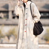 Loose Oversize Winter Linen Coat, Vintage Chinese Standing Collar Frog Button Coat Plus size