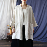 Solid color loose printed cotton kimono, vintage cotton linen jacket
