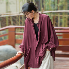 Women's Loose Cotton Linen Jacket, Vintage Casual Cotton Linen Washed Shirt Plus Size