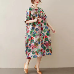 Special discounts Summer Short Sleeve Loose Floral Dresses,oversize dresses