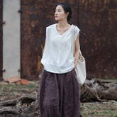 Summer Sleeveless Cotton Linen Shirt, Vintage V-Neck Casual Top