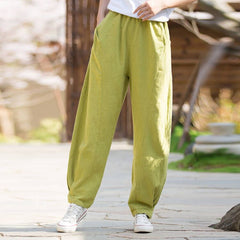 Women linen trousers,,Summer linen pants,vintage linen pants, linen cotton casual pants,elastic waist linen pants