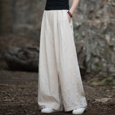 Linen Wide leg pants, summer elastic waist cotton linen pants,vintage loose cotton linen pants, women's summer linen pants